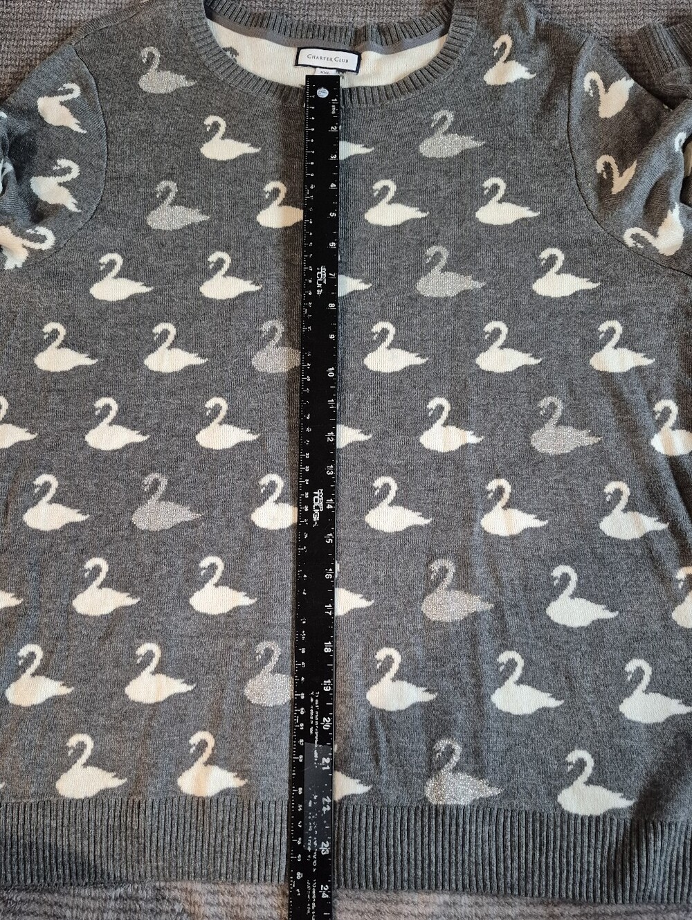 Metallic Gray & White Swan Crew Neck Sweater XXL Charter Club Whimsy Fairytail, - Picture 8 of 8